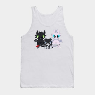 Fury family with boy, baby fury toothless, night furies, light fury dragon Tank Top